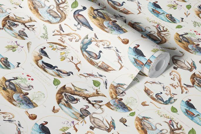 Exquisite Blend of Antique Botanical science Illustration by Joris Hoefnagel: Captivating Nature, Birds, and Masterful Calligraphywallpaper roll