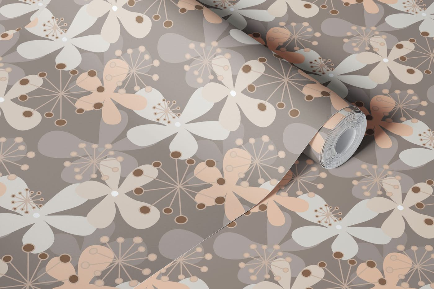 Midcentury Blooms Beige wallpaper roll