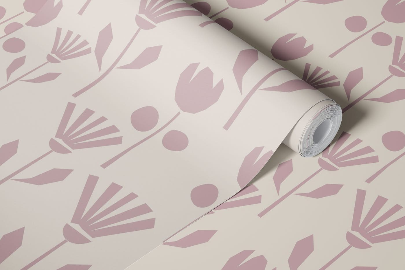 Woodcut Blooms beige wallpaper roll