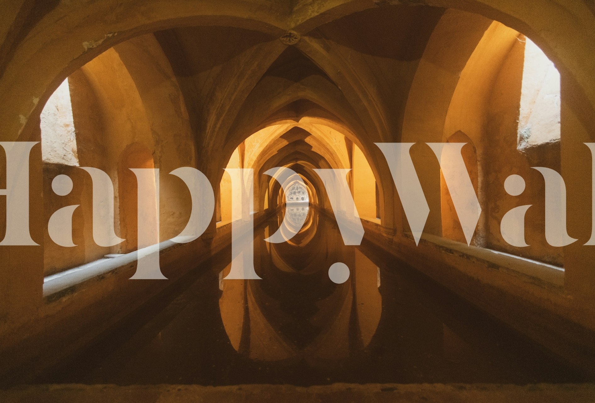 Arched architecture with reflecting water in warm tones wallpaper