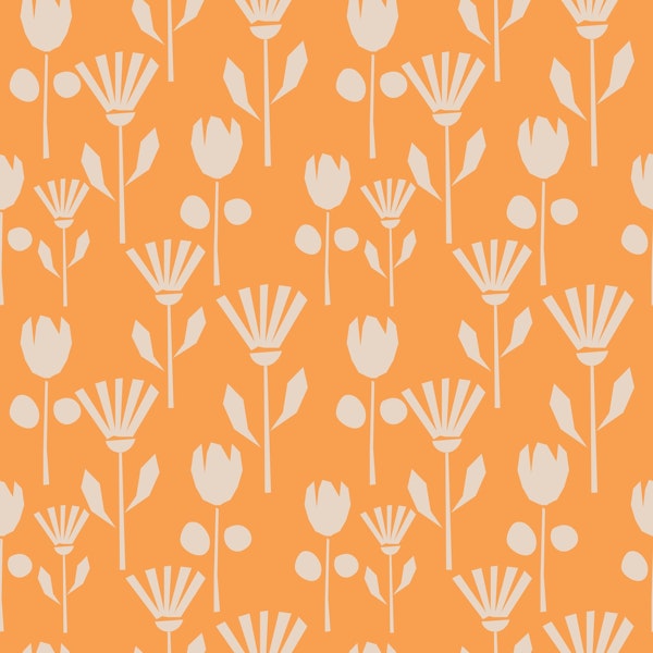 Woodcut Blooms on Orange