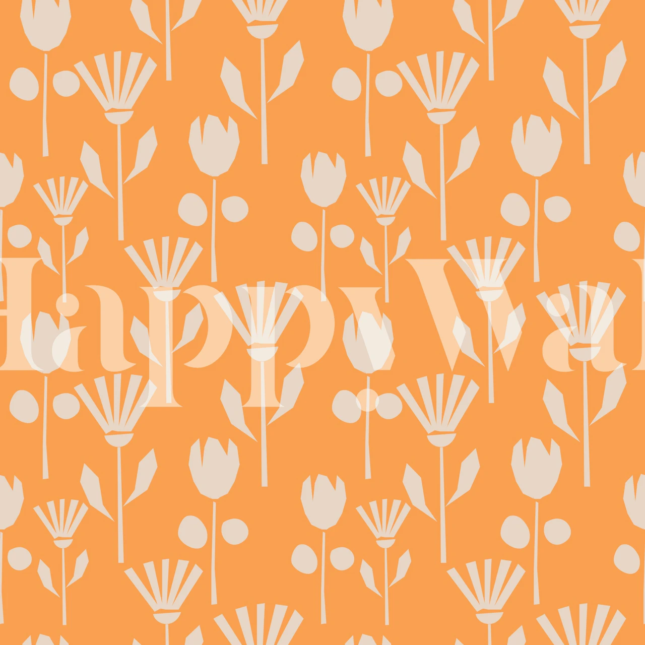 Woodcut Blooms on Orange Blumen Tapete in einem Zimmer