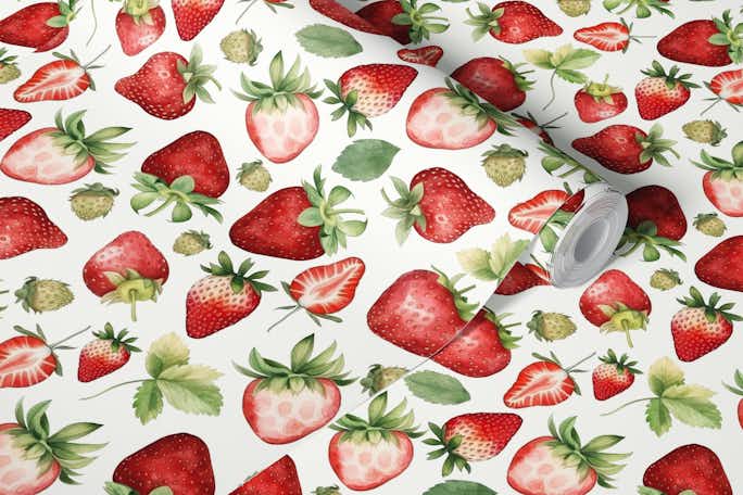Watercolor Strawberries Dancewallpaper roll