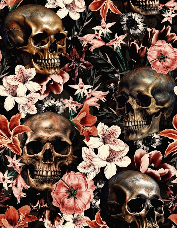 Moody Gothic Skulls Baroque Flower Garden