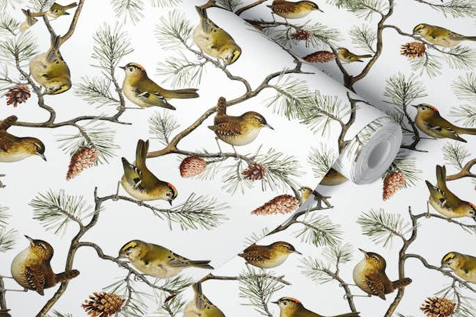 Enchanting Fusion: Vintage Nordic Chinoiserie Whispers Birds and Branches by James Boltonwallpaper roll