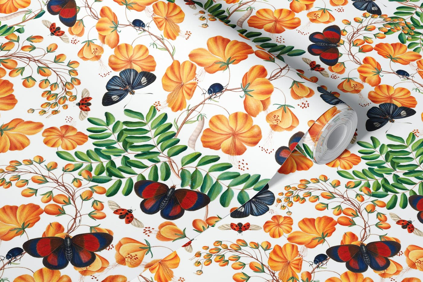 Tropical Flowers And Butterflies by James Bolton wallpaper roll