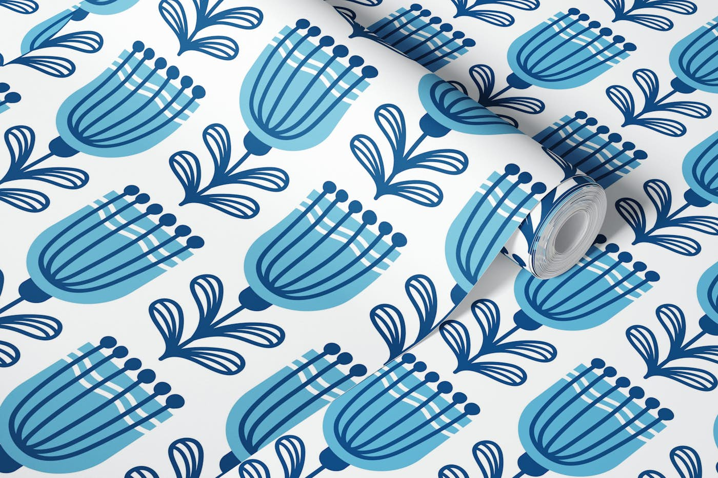 2685 C - Scandinavian blue flowers pattern wallpaper roll