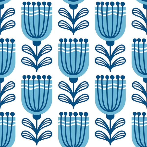 2685 C - Scandinavian blue flowers pattern