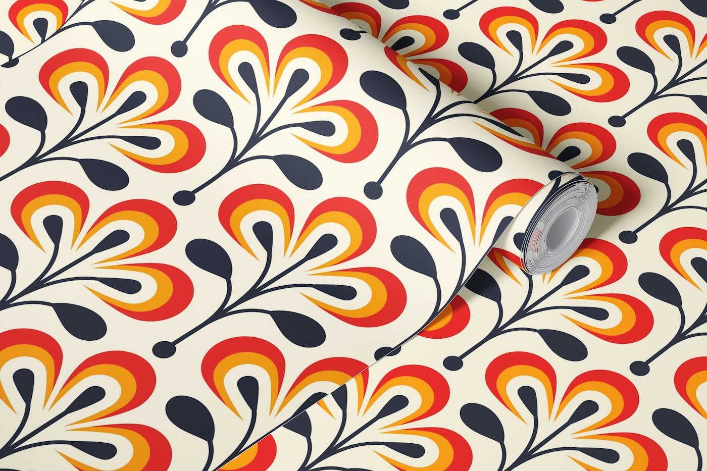 2686 B - abstract retro flowers pattern wallpaper roll