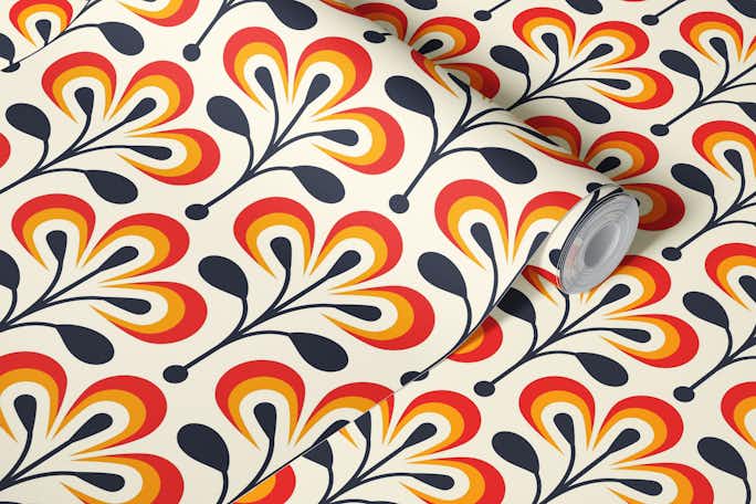2686 B - abstract retro flowers patternwallpaper roll