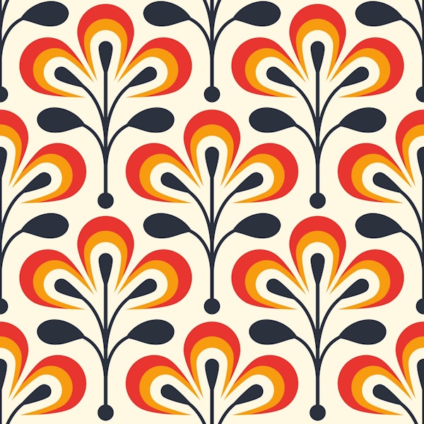 2686 B - abstract retro flowers pattern