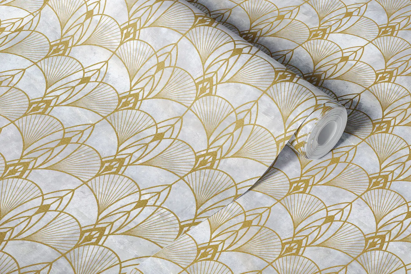 Vintage Deco Gold on White wallpaper roll