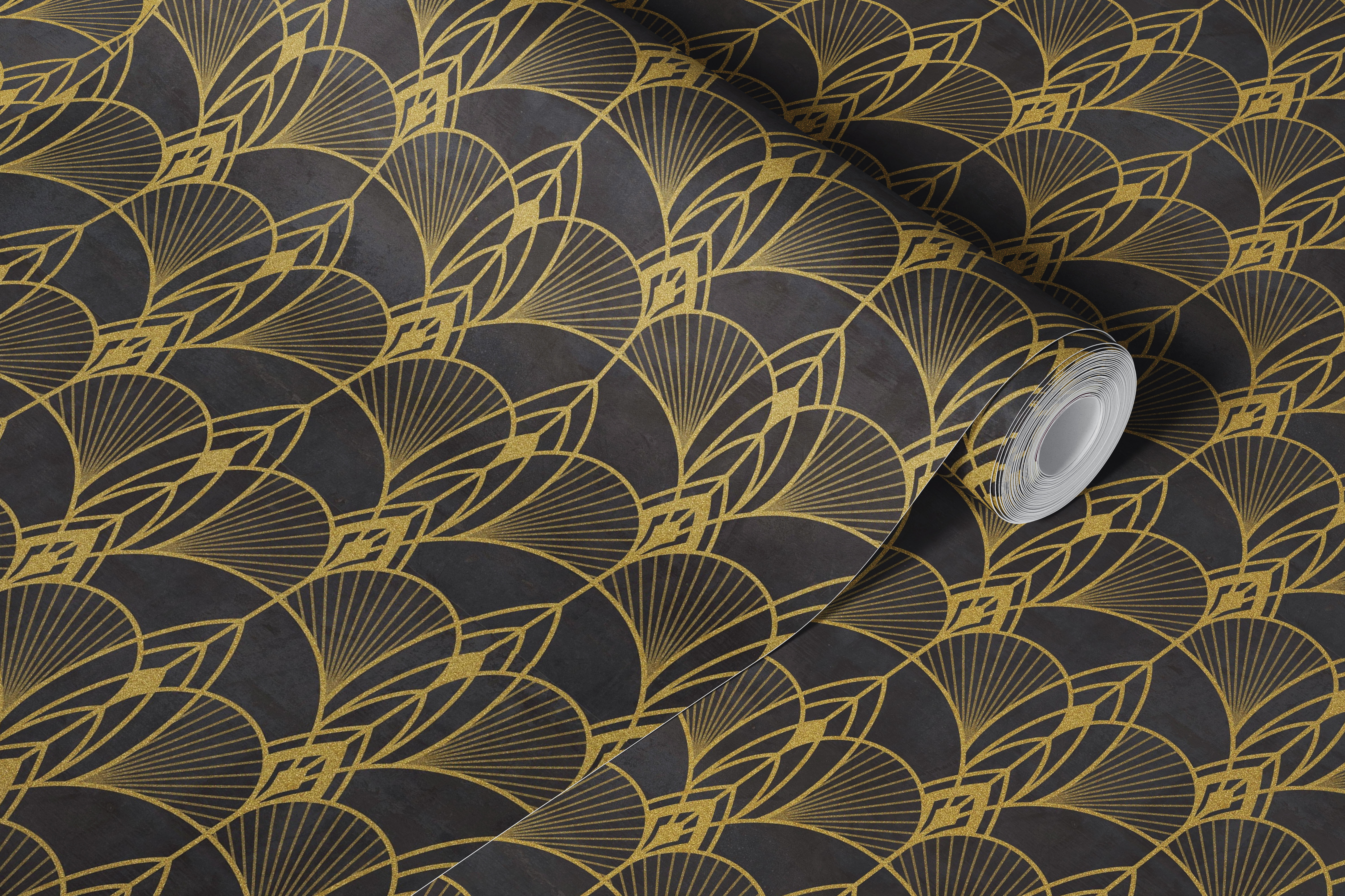 Art Deco pattern in black and gold wallpaper