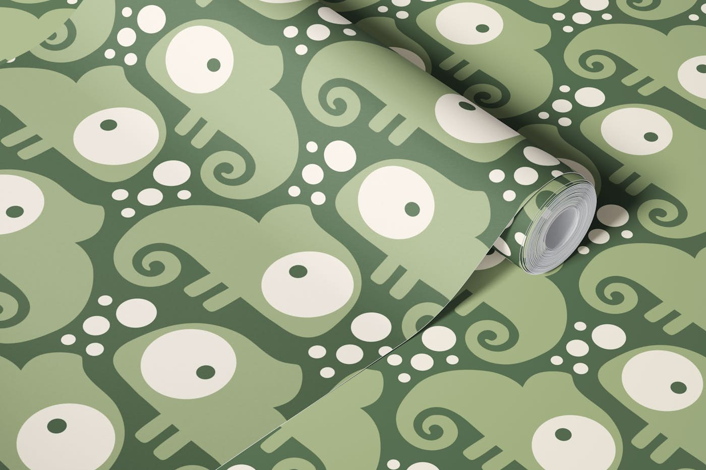 2698 D - cute iguanas, sage green wallpaper roll