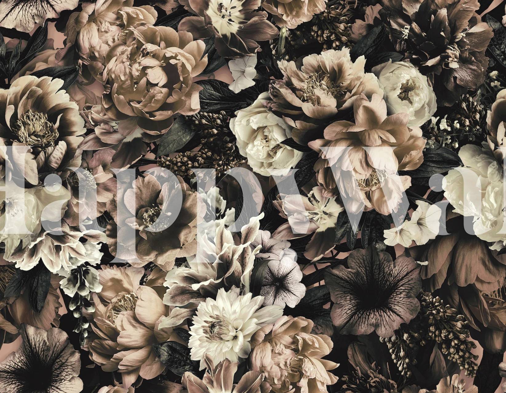 Ivory and beige floral design wallpaper with baroque elements