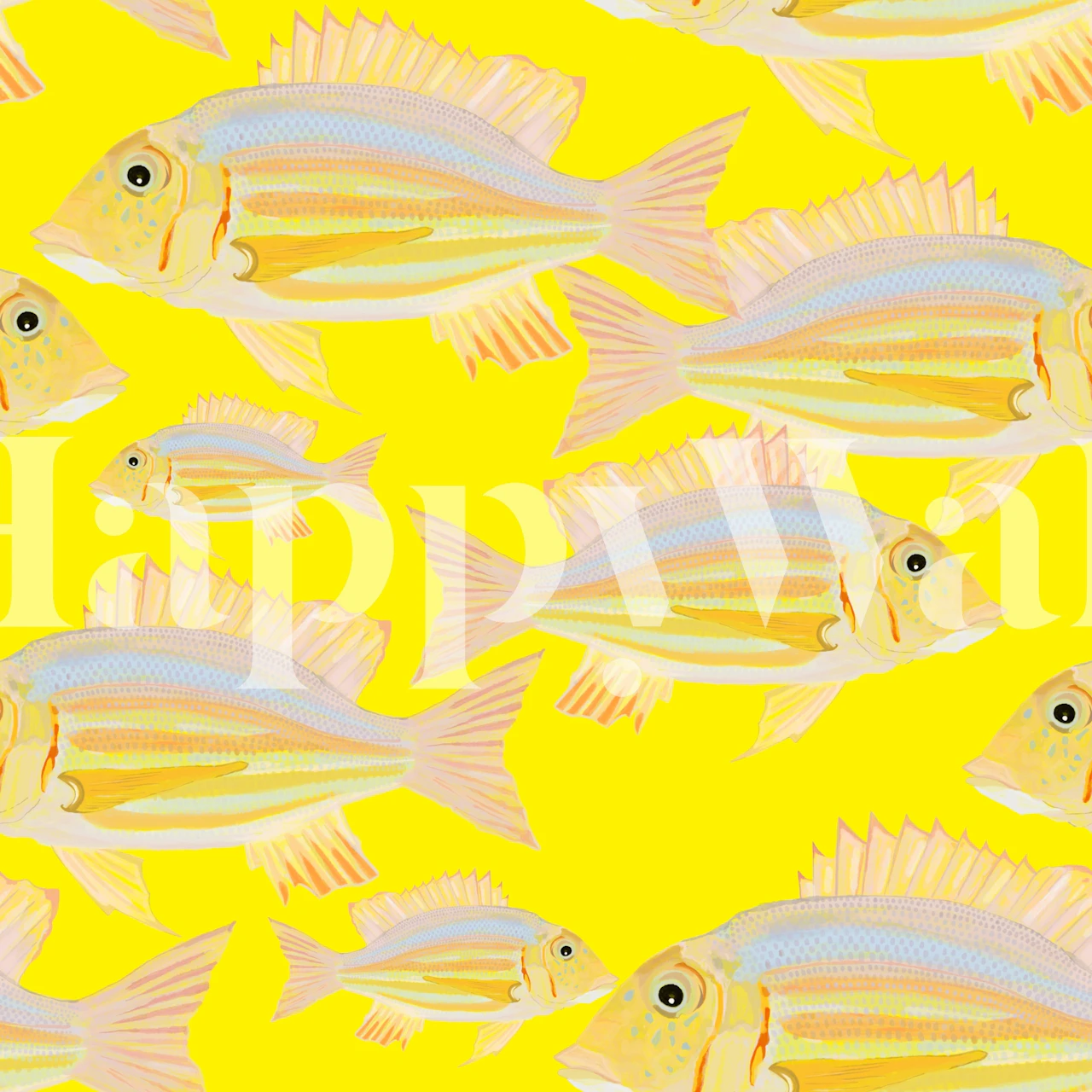 Bright sand bream fish pattern on yellow background wall mural