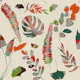 Jungle leaves pattern with red