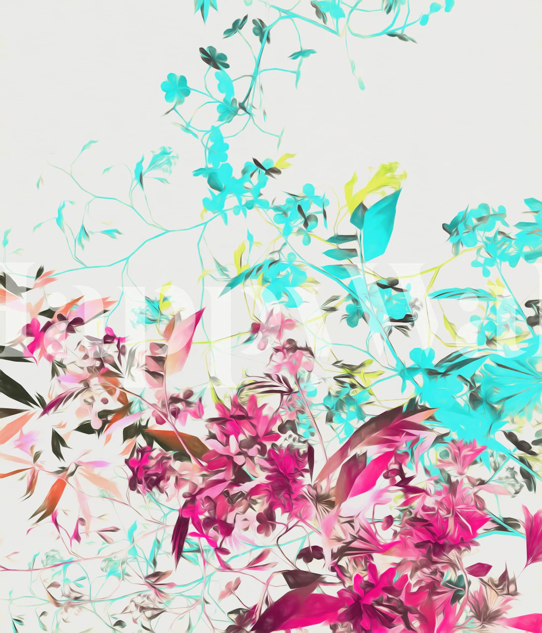 Vibranta Leaves and Flowers tapet i ett rum