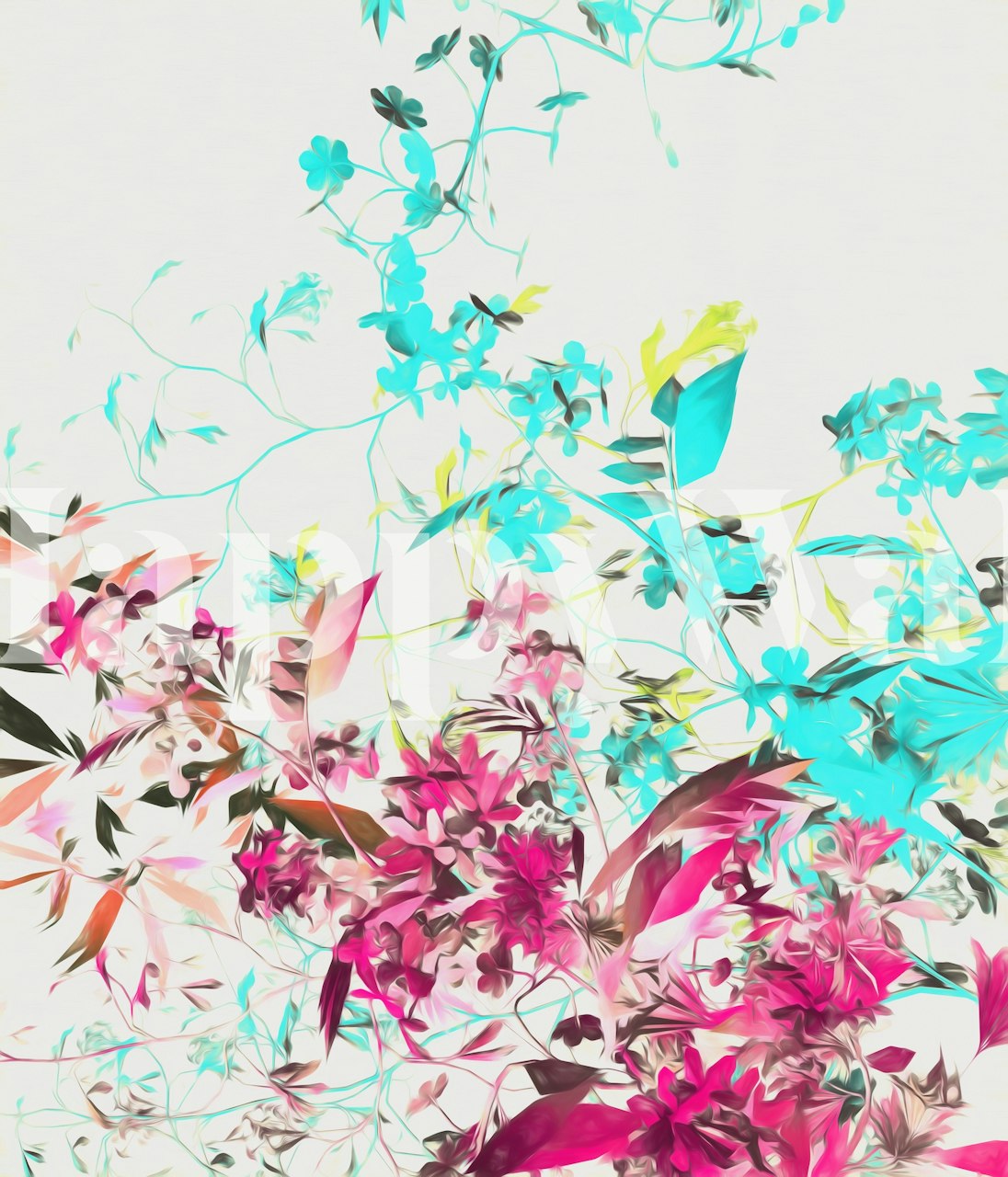 Βαφή τοίχου Vibrant Leaves and Flowers σε ένα δωμάτιο