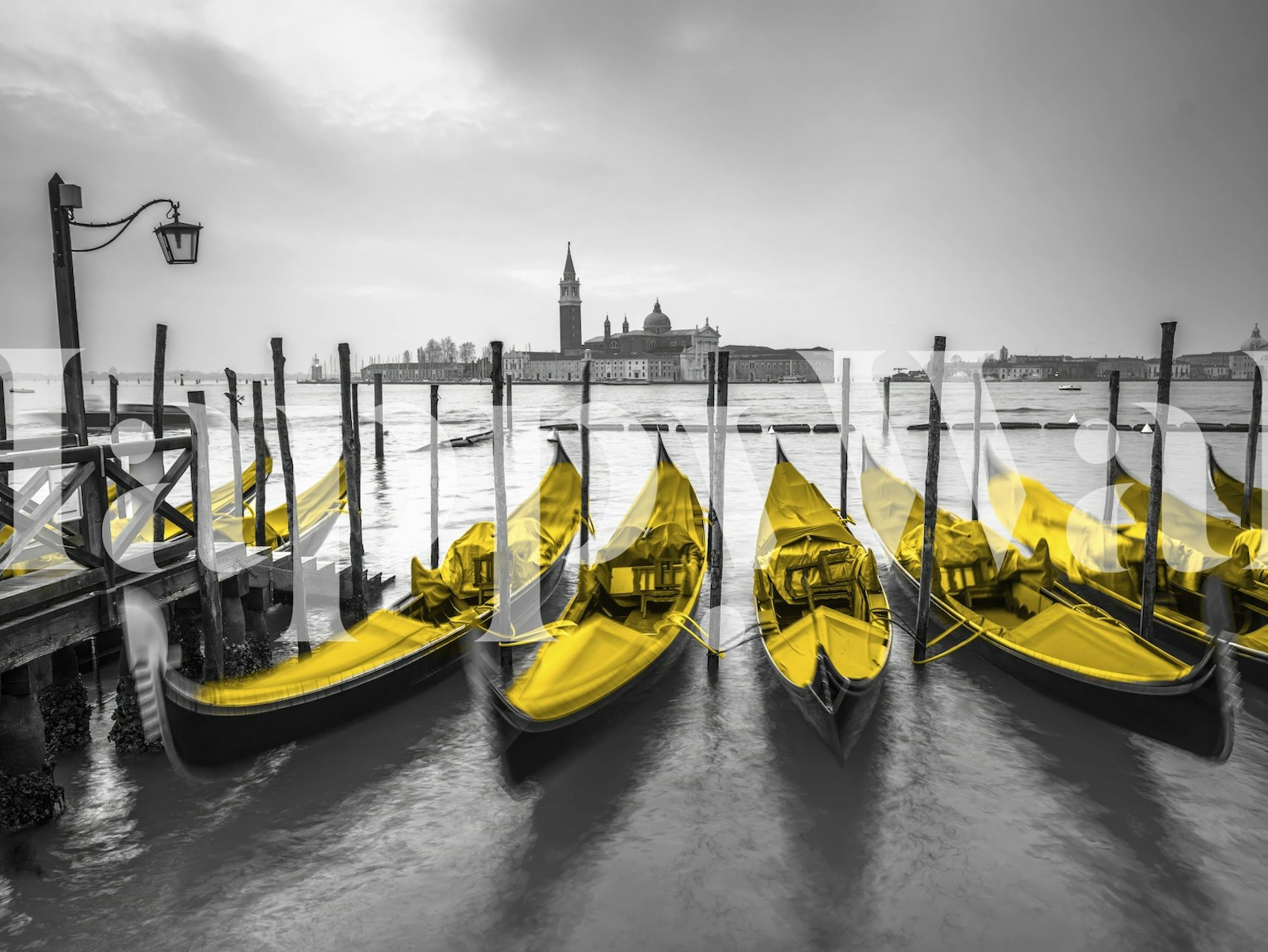 Gondolas moored along a canal dizajn tapeta