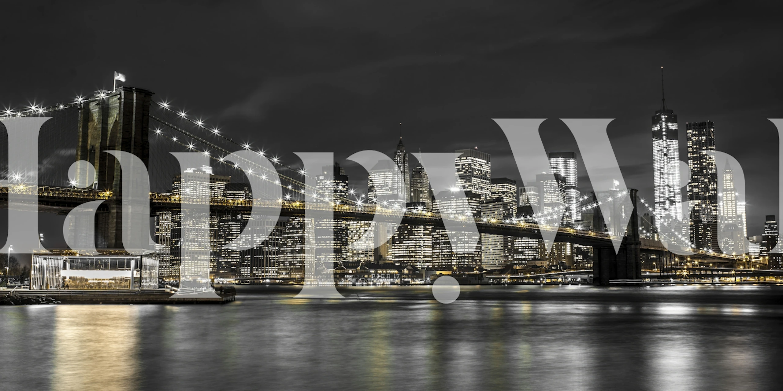 Black and white wallpaper featuring Brooklyn Bridge and city skyline