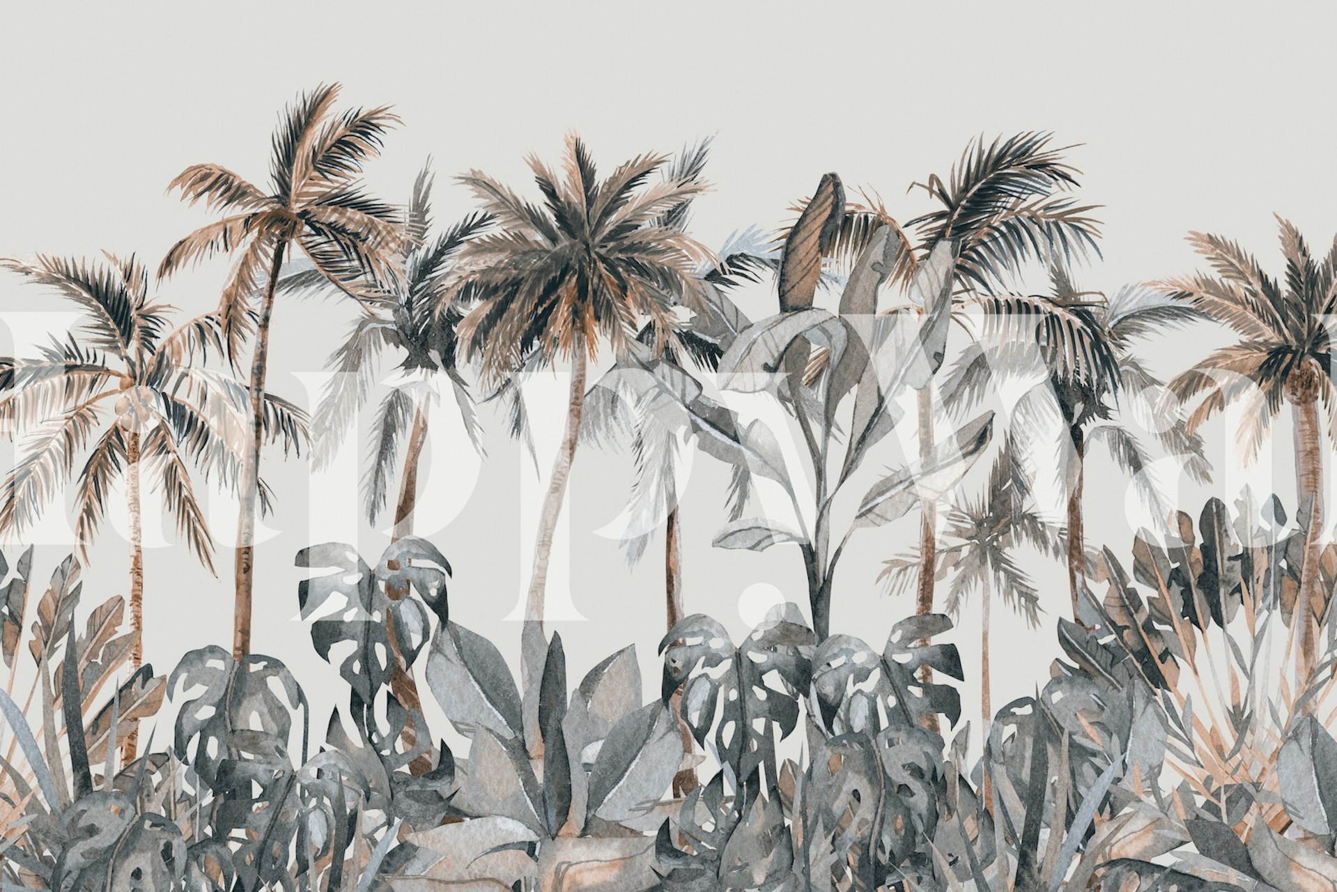 Tropical palm trees and lush green foliage wallpaper