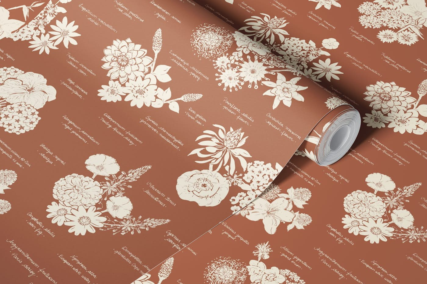 Floral Encyclopedia - Terracotta wallpaper roll