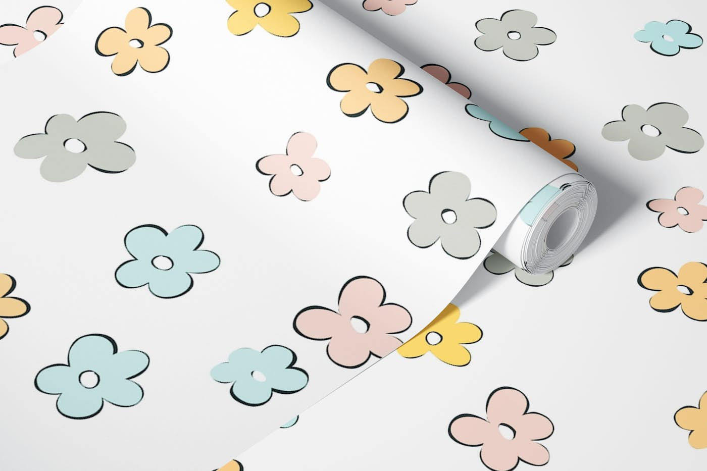 Cute Retro Daisies Pattern 4 wallpaper roll