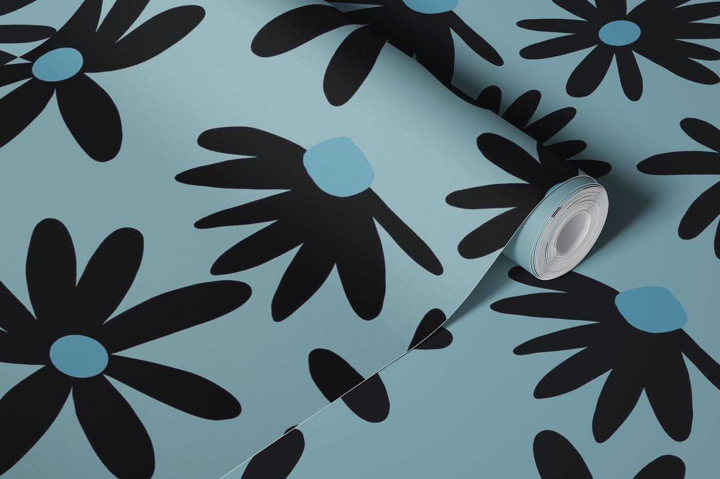 Retro Summer Night Daisies Pattern 1 wallpaper roll