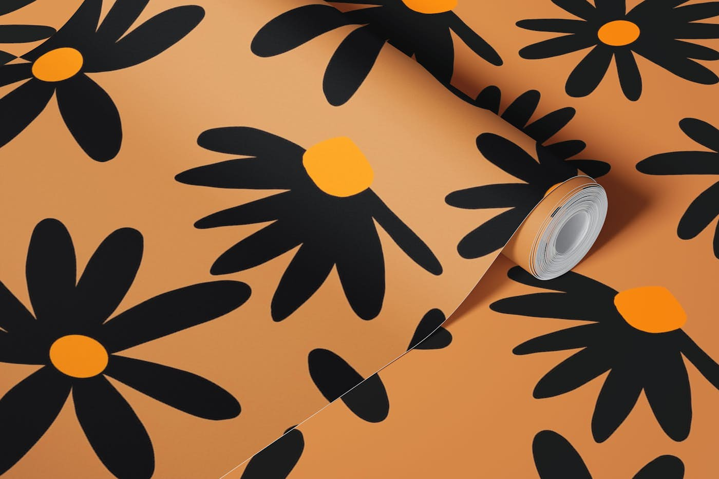 Retro Summer Night Daisies Pattern 3 wallpaper roll