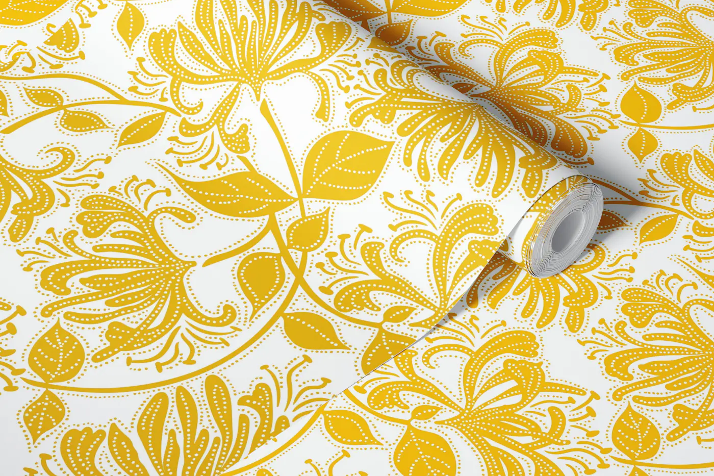 Honeysuckle stencil floral bumblebee yellow wallpaper roll