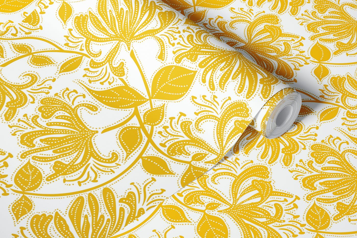 Honeysuckle stencil flowers wallpaper in bumblebee yellow wallpaper roll