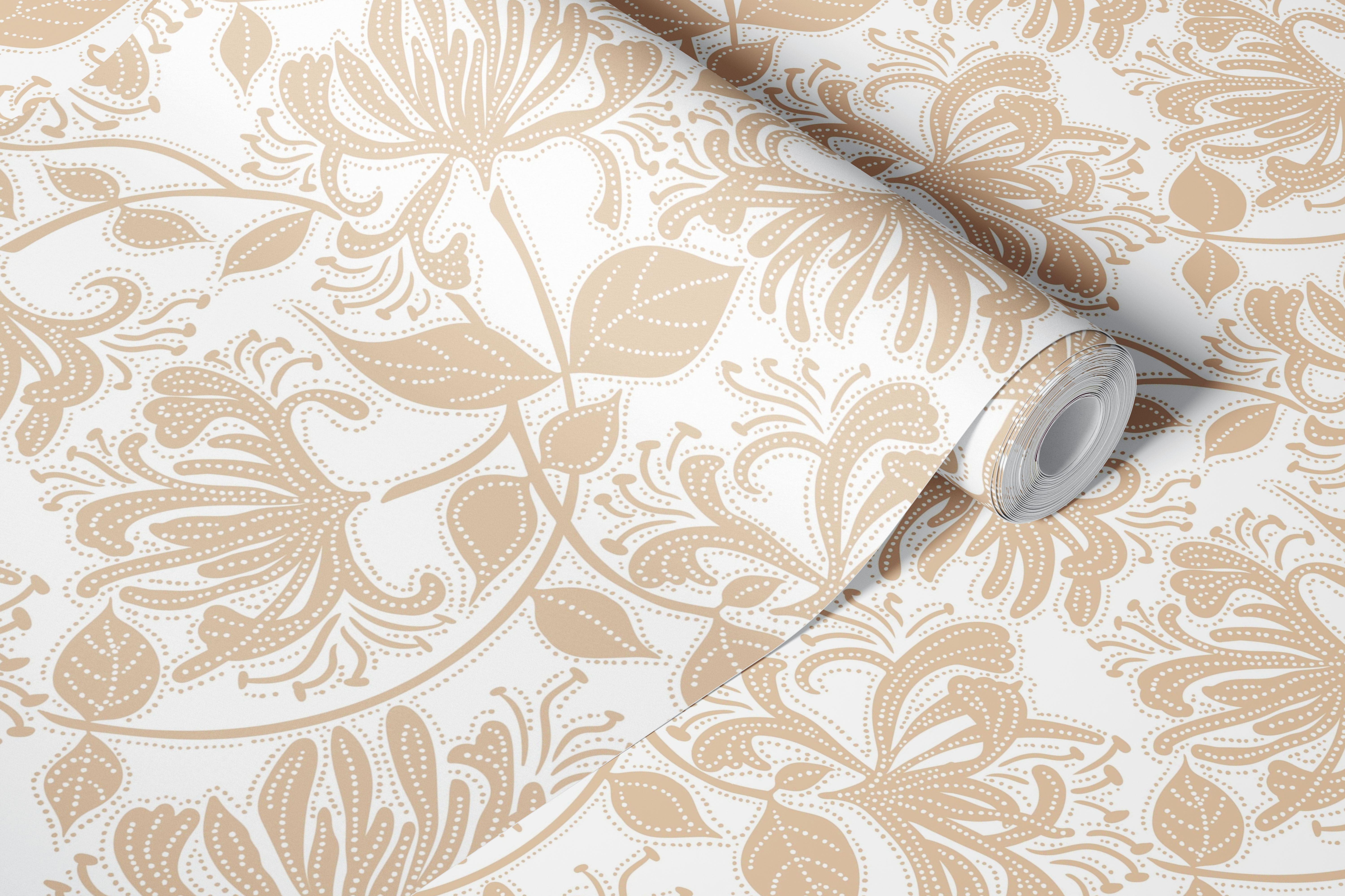 Beige floral stencil wallpaper with intricate designs