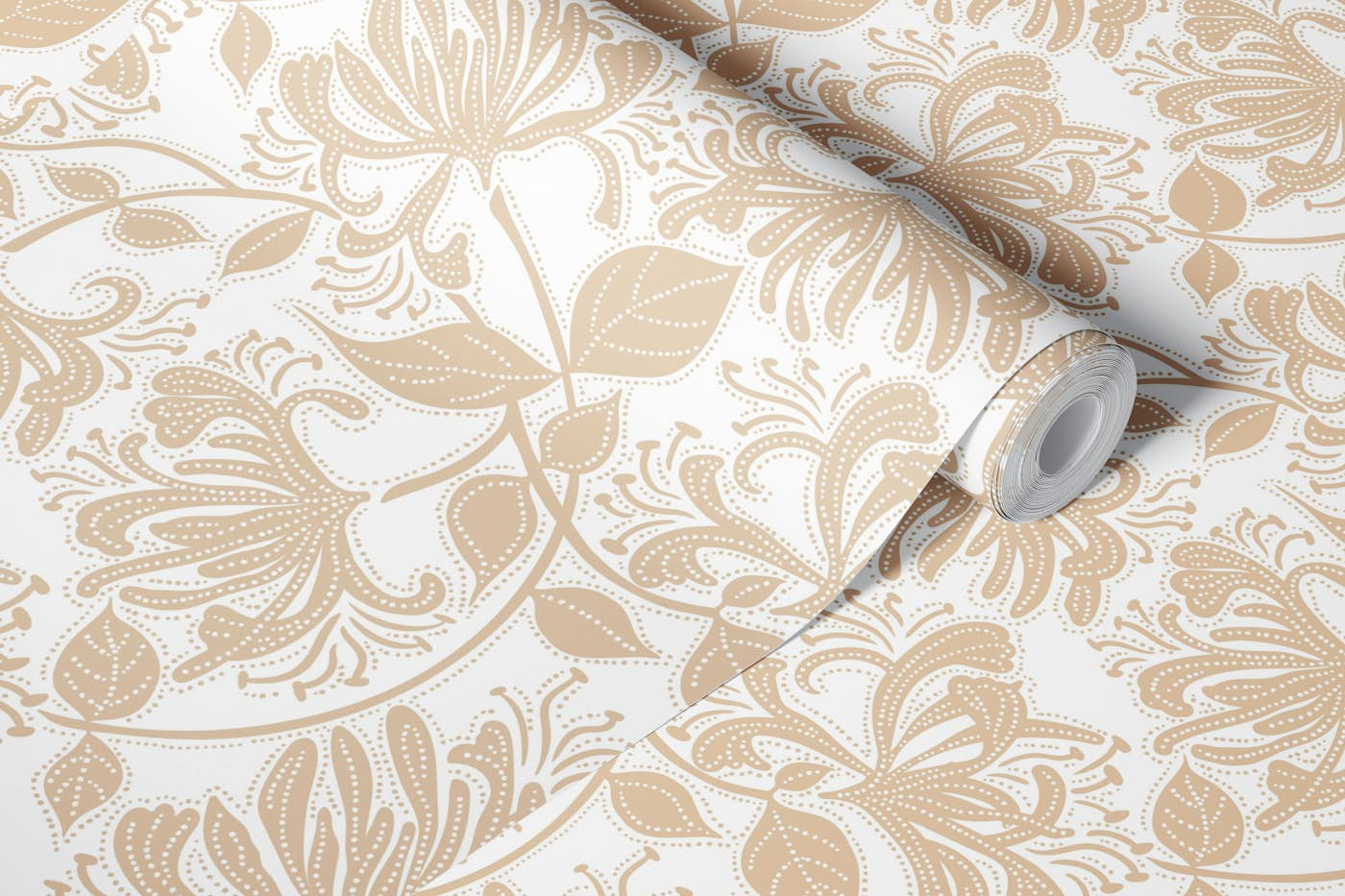 Honeysuckle stencil flowers wallpaper in wheat wallpaper roll