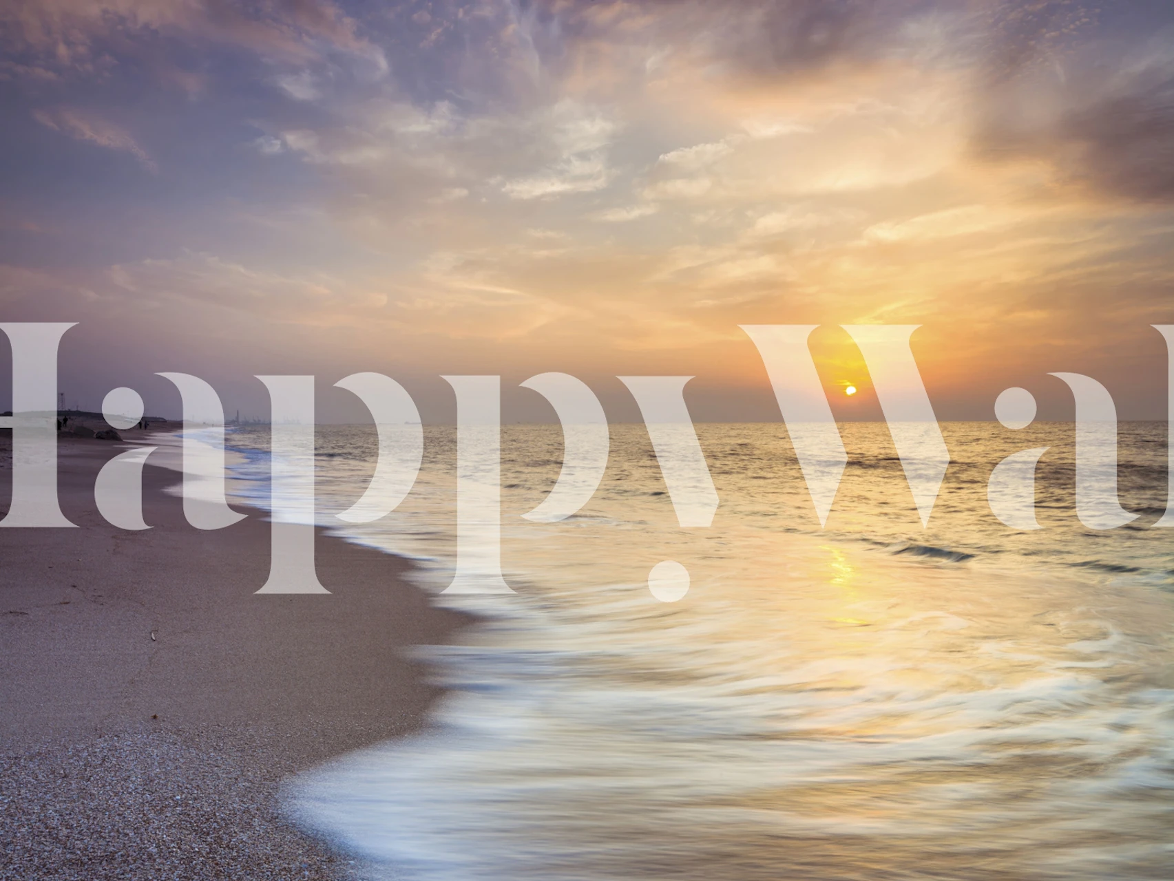Beach sunset with waves on the shore, soft orange and blue hues, landscape wallpaper