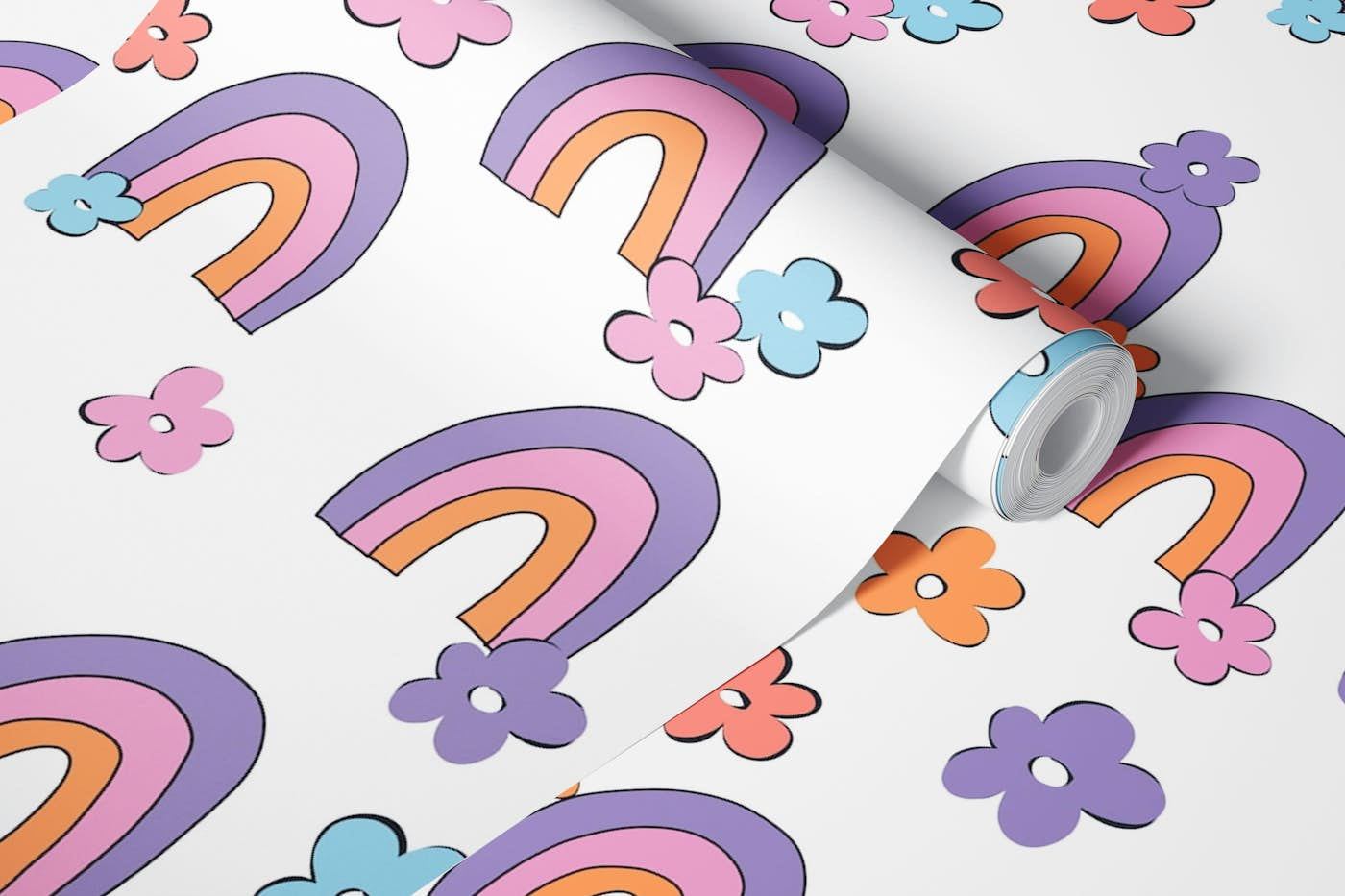 Rainbows and Daisies Pattern 1 wallpaper roll