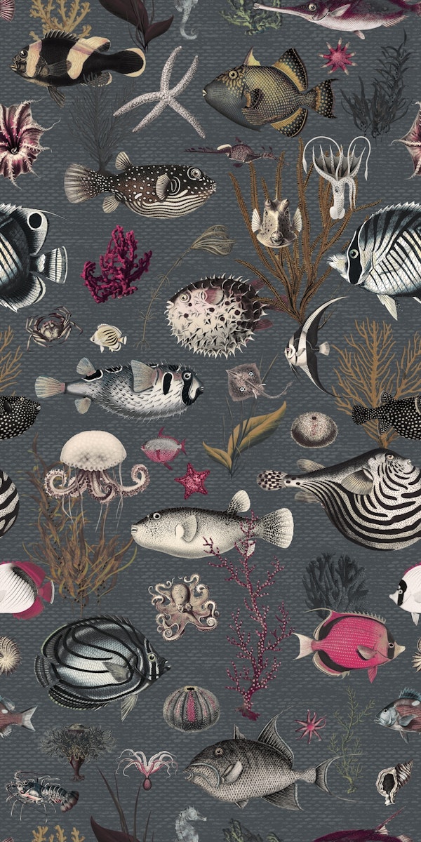 Oceania pattern charcoal fuchsia mustard