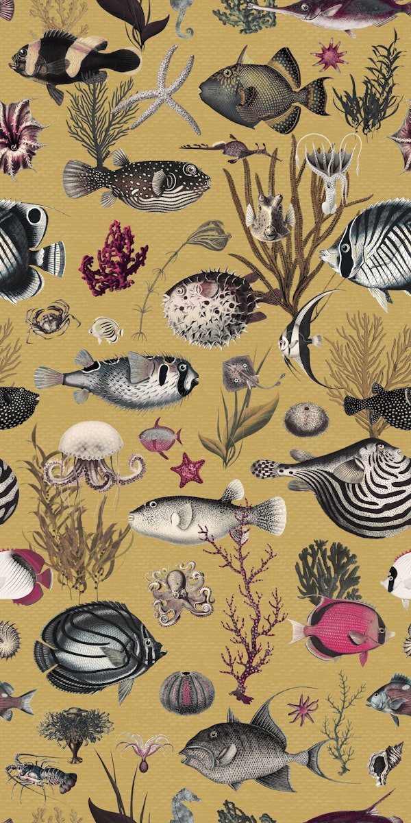 Oceania pattern mustard black fuchsia cream