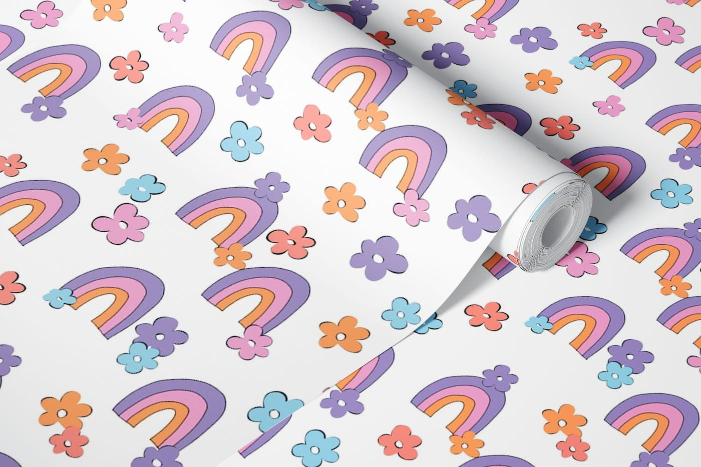 Rainbows and Daisies Pattern 1a wallpaper roll