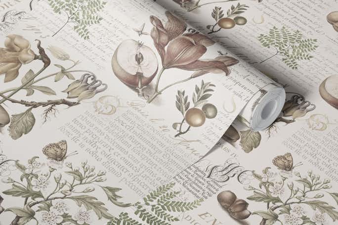 Botanical Treasures By Joris Hoefnagel With Plants, Fruits And Calligraphy IIwallpaper roll