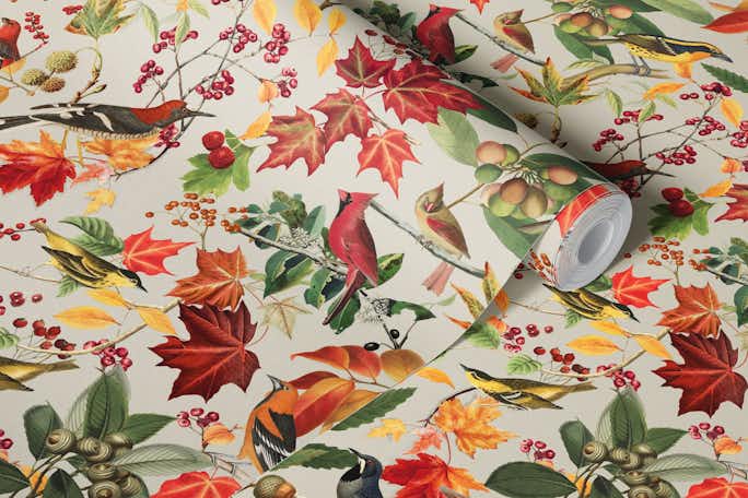 Autumn Bird Impression In Bright Colorswallpaper roll