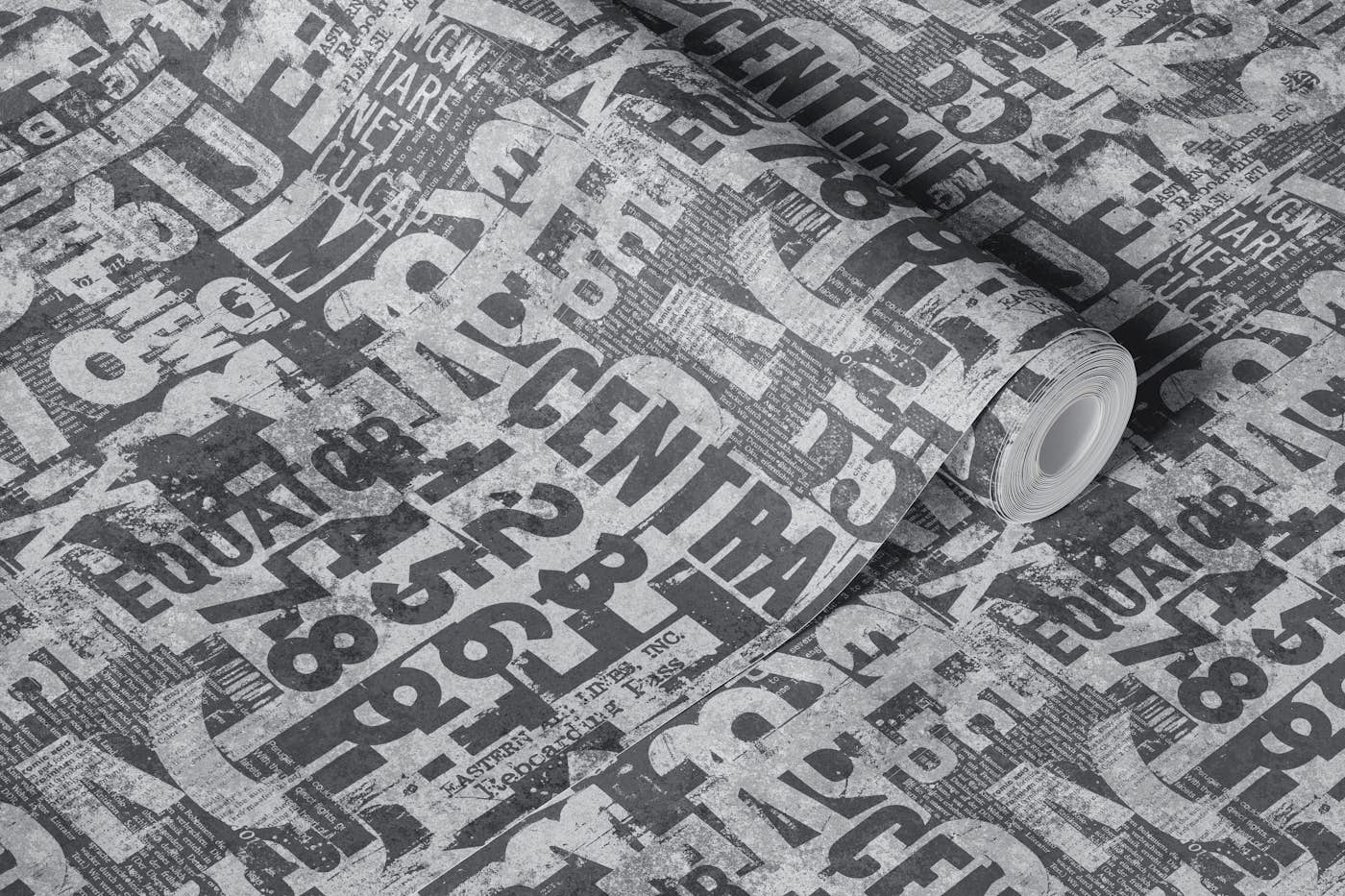 Grunge Typography Urban Style With Letters And Numbers In Neutral Grey wallpaper roll