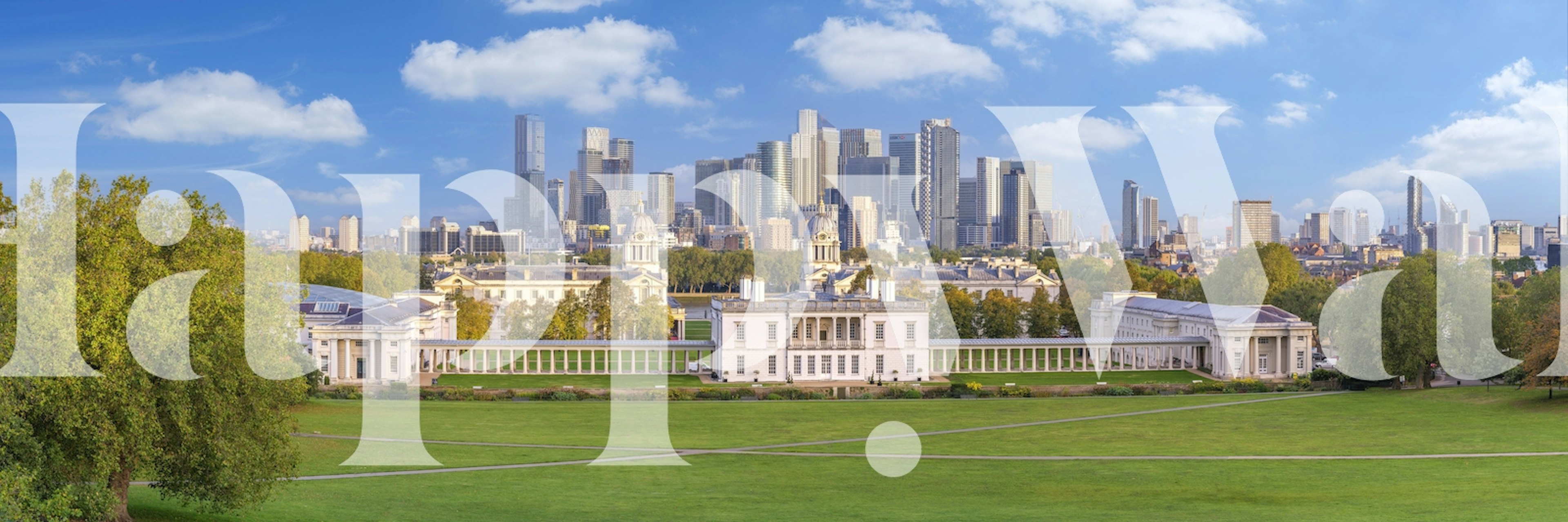 City skyline with green parks and clouds wallpaper