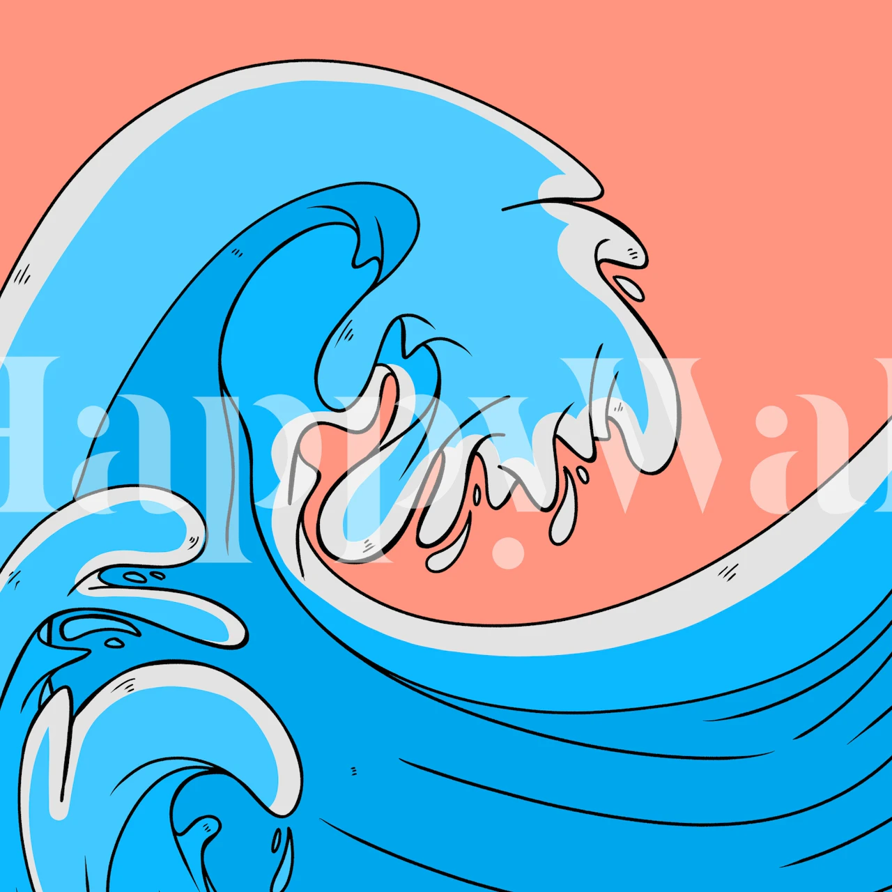 Blue wave patterns on coral background wallpaper