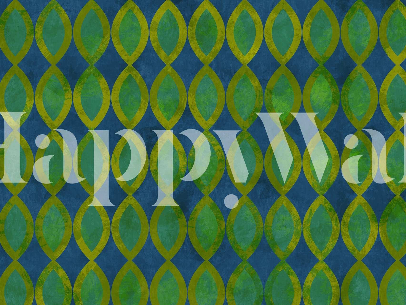 Art Deco style geometric pattern wall mural in shades of green and blue