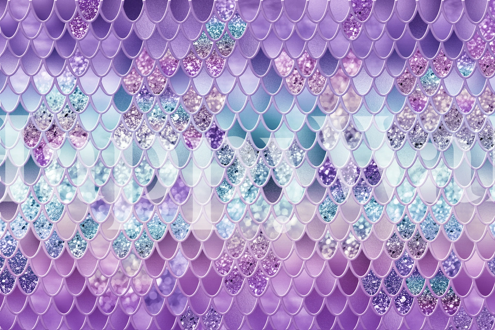 Purple and turquoise glitter mermaid scale wallpaper