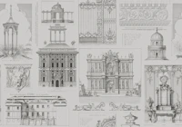 Classic Architecture Pattern Grey Beige tapete