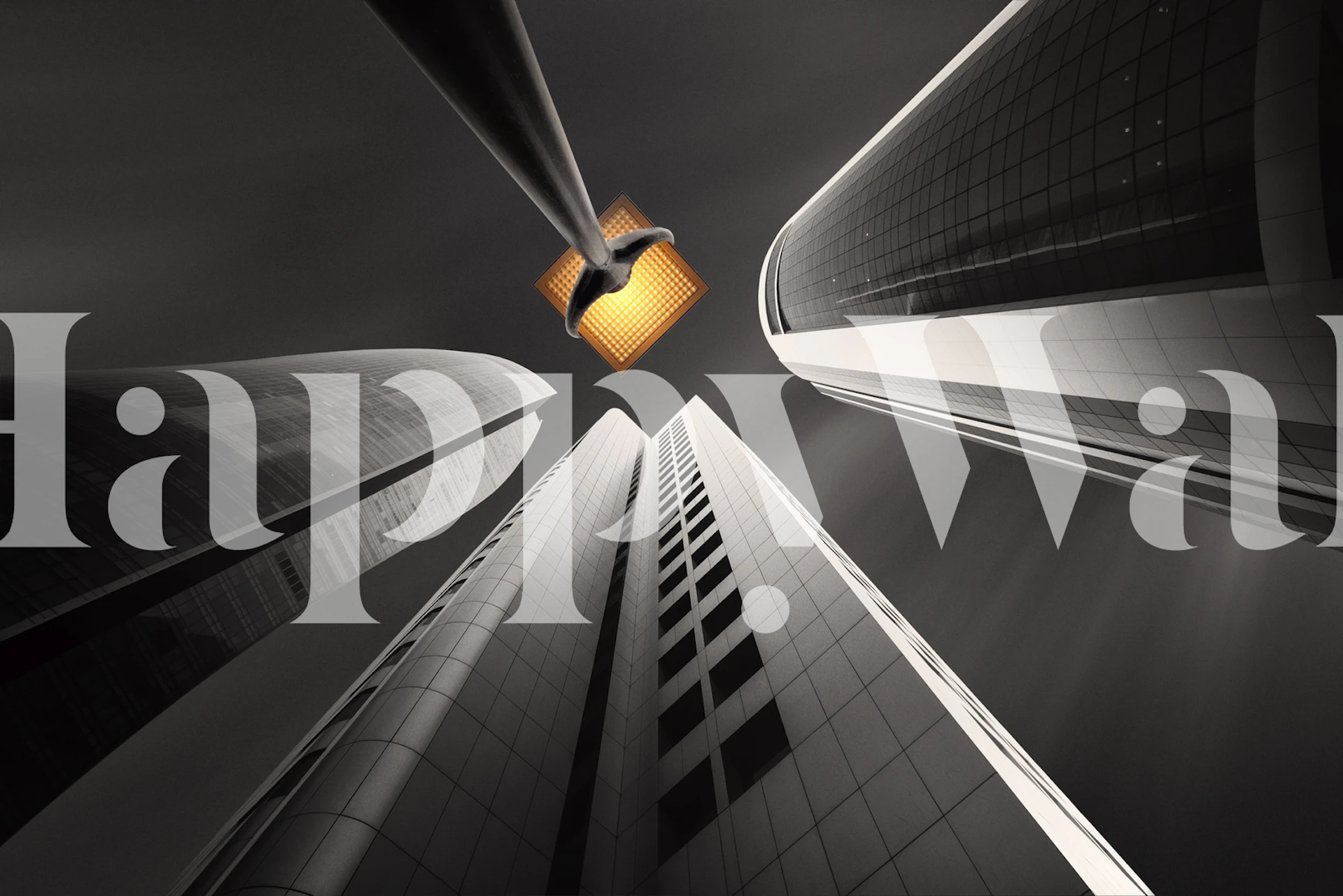 Fotomural fachadas arquitectónicas hacia el cielo con una cálida luz central