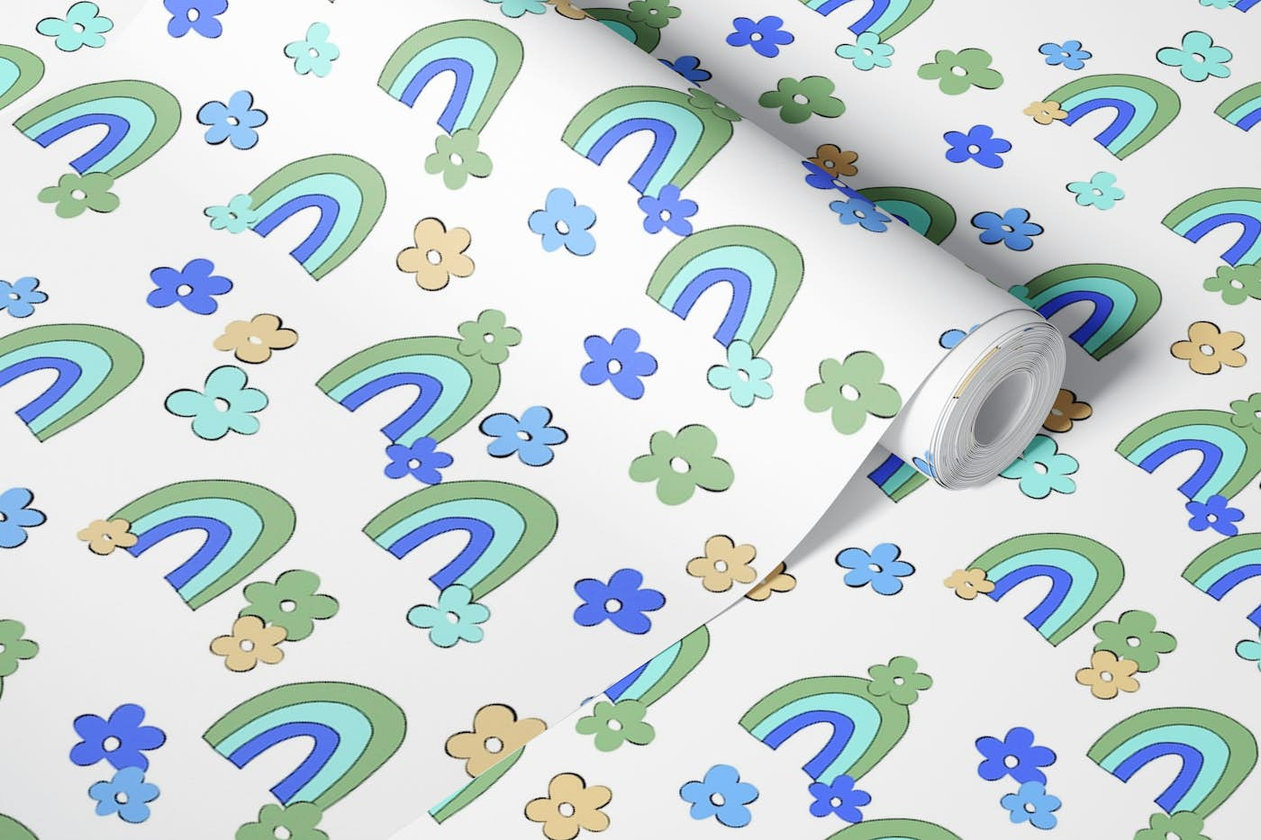 Rainbows and Daisies Pattern 2a wallpaper roll