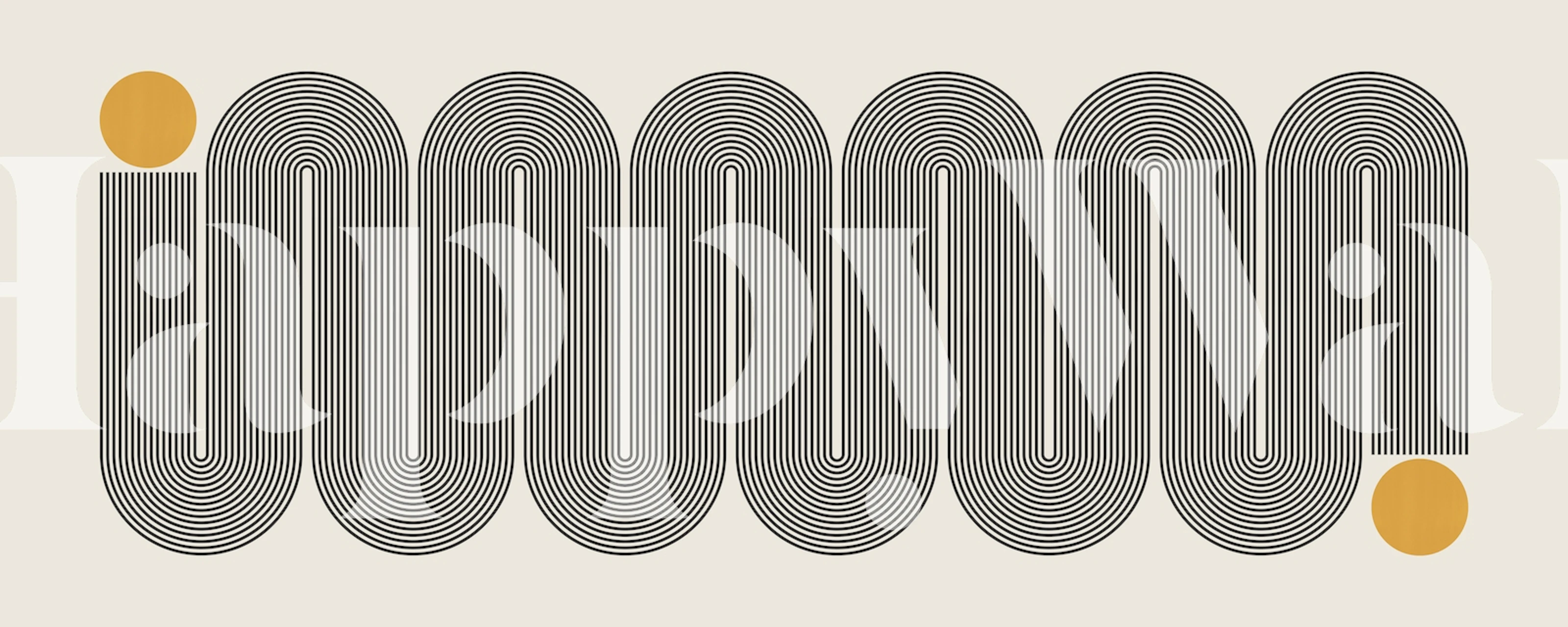 Zidni mural sa apstraktnim linijama i krugovima u neutralnim tonovima